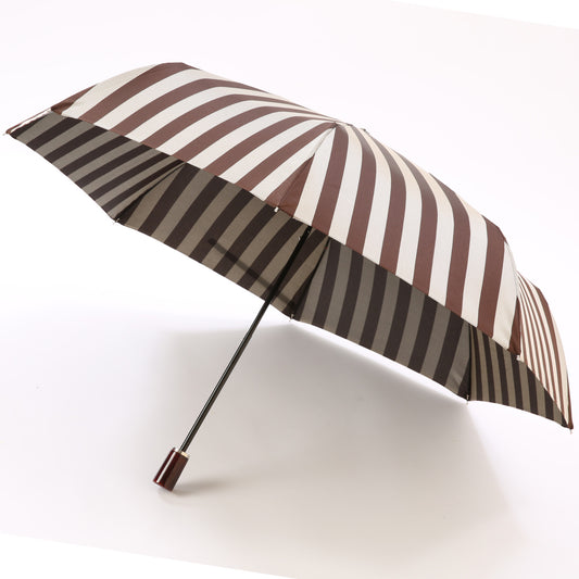 【当店限定品】Ramuda 漆塗り 折り畳み傘 ワイドストライプ  耐風骨 折りたたみ傘  58cm 漆寒竹大曲 ラムダ 甲州織  HM2005-BROWN