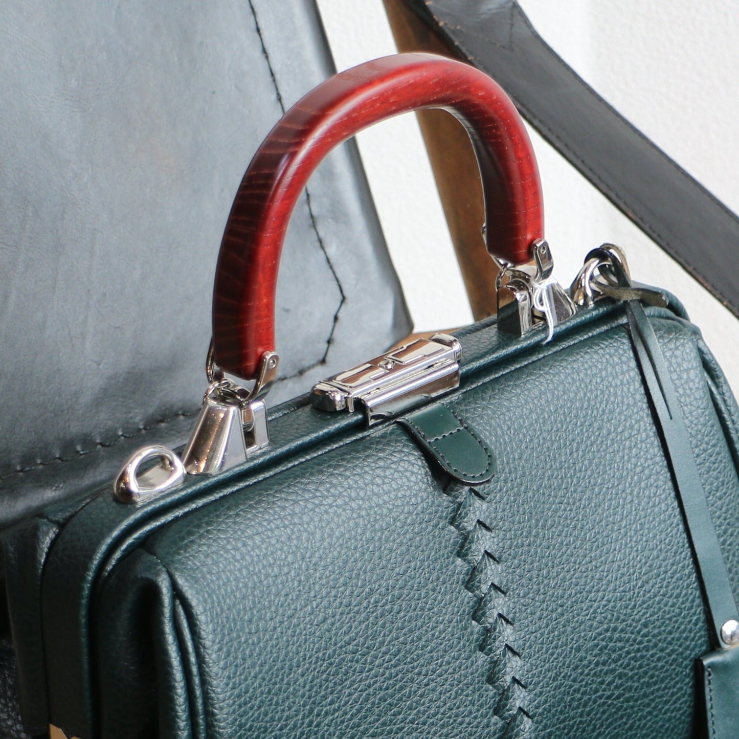 ◆豊岡鞄認定 【木手ロングハンドルset】ミニダレスバッグ XSサイズ YK60【ELK】ダークグリーン