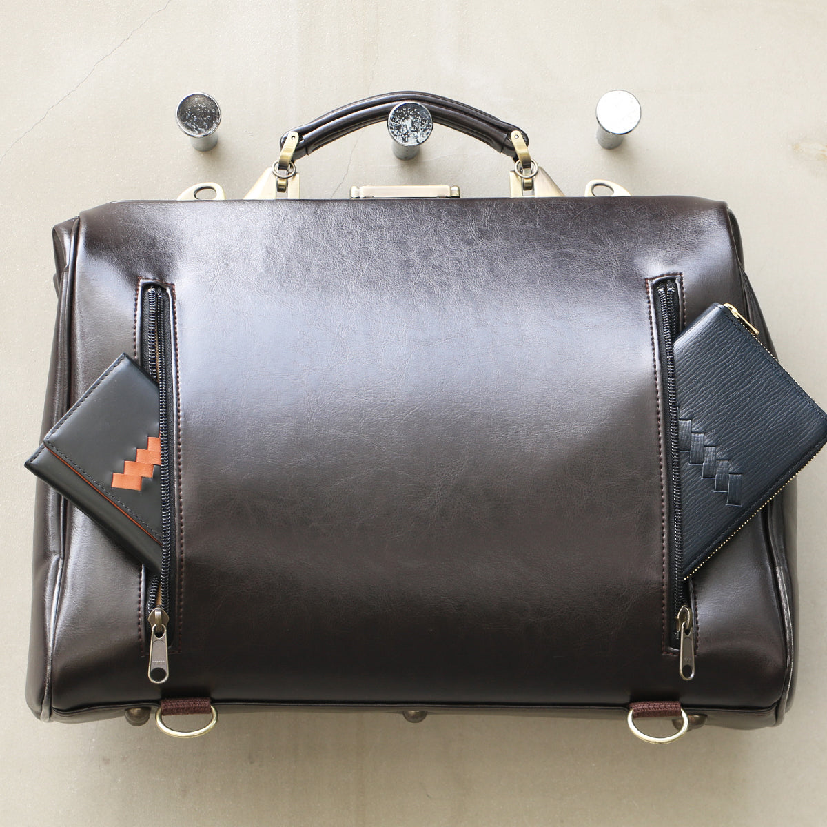 ◆【カリンロング木手ハンドル SET】ダレスバッグ 横型 Mサイズ Y7【LIGHT】チョコ