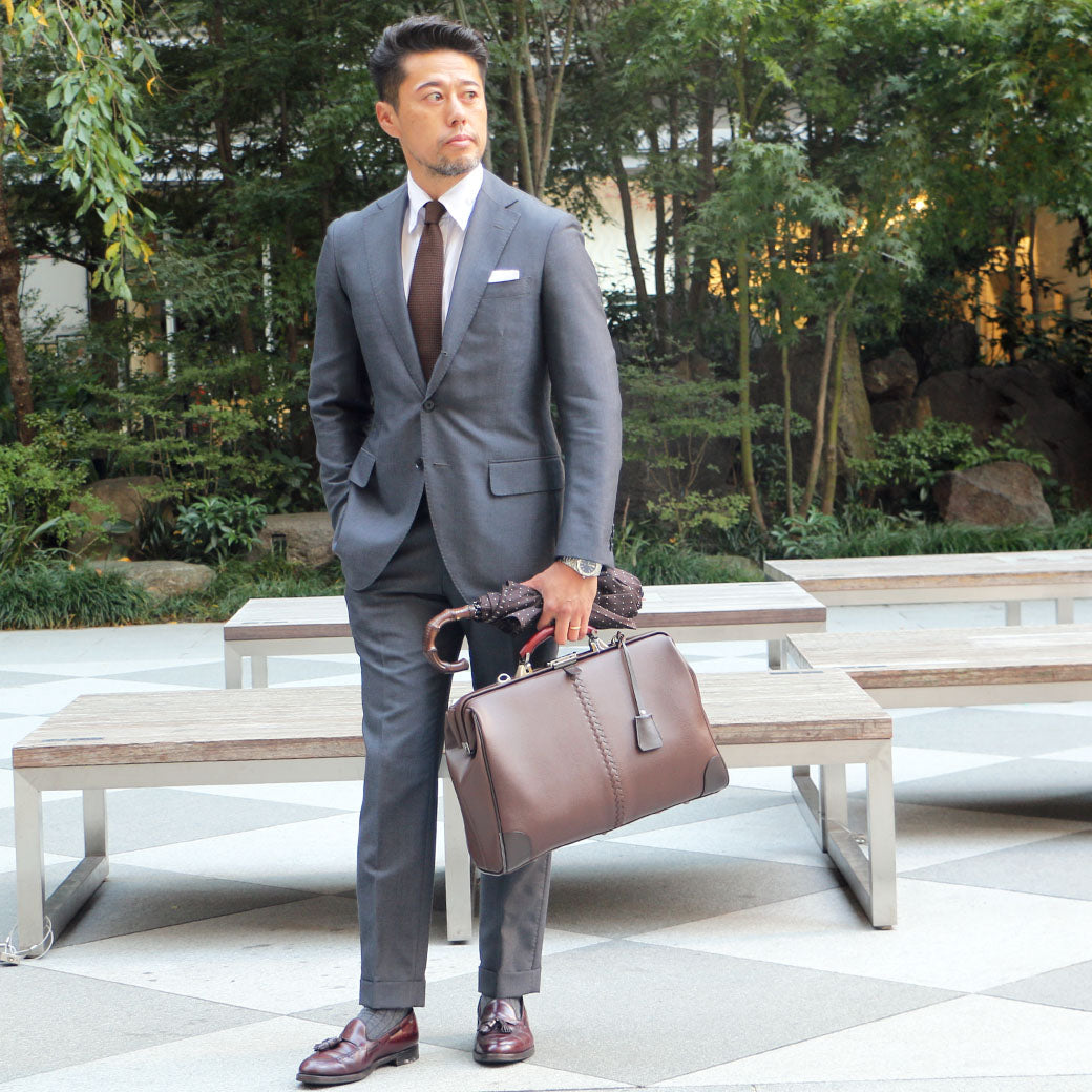 ◆豊岡鞄認定【本革ロングハンドルSET】 ダレスバッグ 豊岡鞄 本革付属 Lサイズ YK2【LIZARD】チョコ