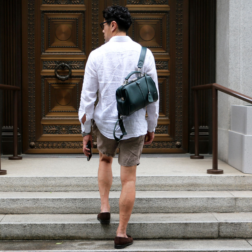 ◆豊岡鞄認定【ナチュラル木手ハンドルSET】ダレスバッグ 豊岡鞄 本革付属 XSサイズ YK59E【ELK】ダークグリーン